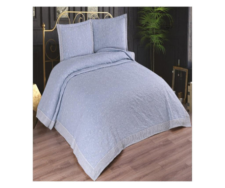 Одеяло за легло, памук, 3 части, синьо, cjd-06