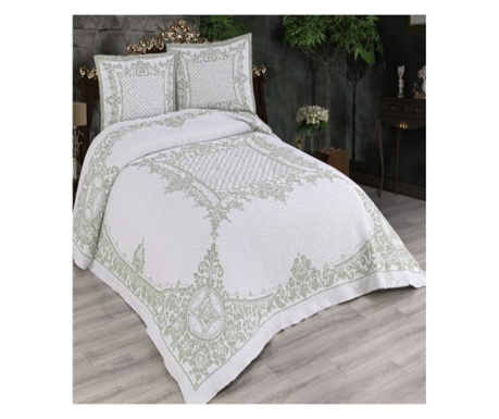 Одеяло за легло, памук, 3 части, роза, зелено, cjd-15