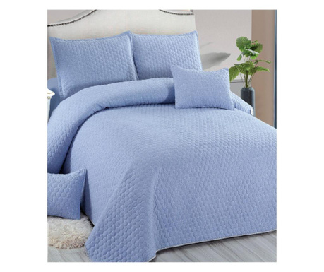 Ватирано одеяло за легло, полипамук, плат Ranforce, 5 части, синьо, E260-02