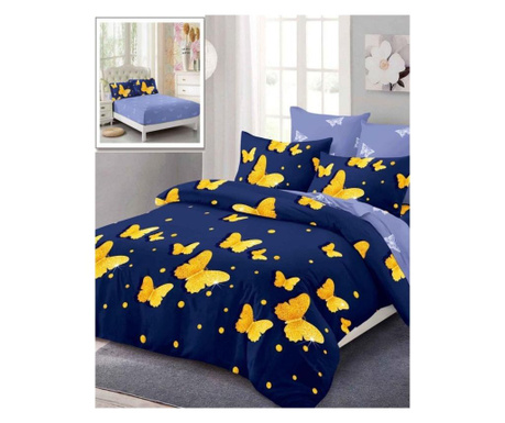 Комплект фин бельо, 6 части ластичен чаршаф, 2-местно легло, златни пеперуди