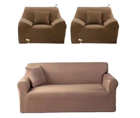 Комплект ластичен калъф, 3-местен диван + 2 фотьойла, какао бежов, HES-01BJC