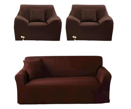 Еластичен комплект калъфки, 3-местен диван + 2 фотьойла, кафяв, HES-01MR