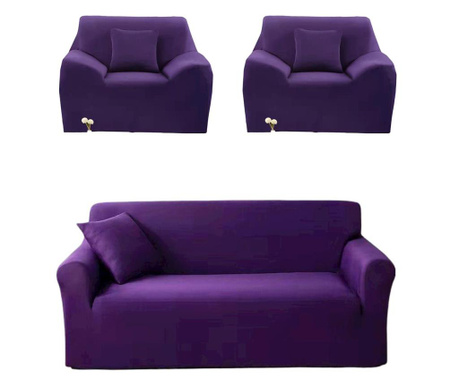 Комплект еластичен калъф, 3-местен диван + 2 фотьойла, лилав, HES-01MV