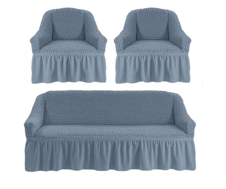 Комплект ластик и креп калъфи - 3-местен диван + 2 фотьойла - сив