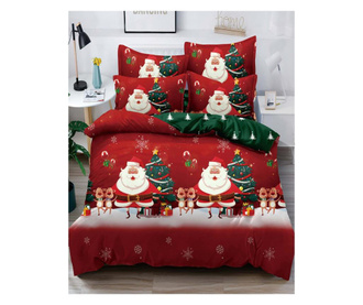 Коледен комплект спално бельо, фин памук, ластик, 2-местно легло, Дядо Коледа и дъждовни елени, FNJEC-09