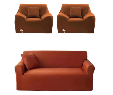 Комплект еластичен калъф, 3-местен диван + 2 фотьойла, Тухла, HES-01CRM