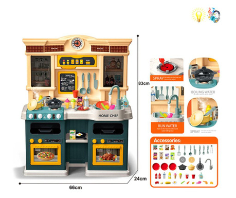 Bucătărie pentru copii cu aburi, hotă, oală clocotitoare și chiuvetă cu apă curentă (83cm) EmonaMall - Cod W4492
