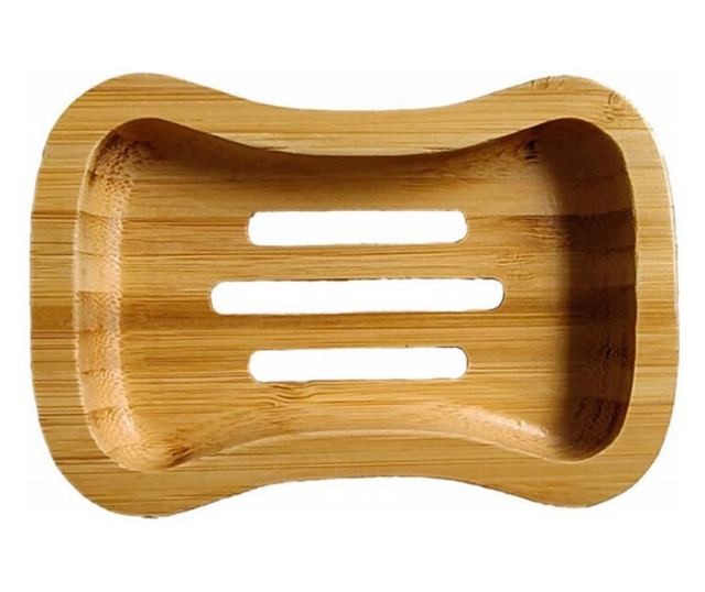 Savoniera din bambus Pufo Nature pentru baie, 12 cm, maro