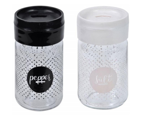 Set recipiente pentru sare si piper, Pufo dots, 9 cm, alb/ negru