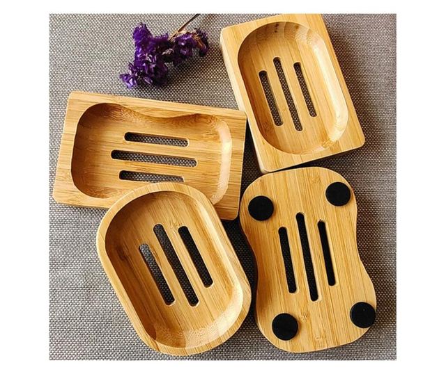 Savoniera din bambus Pufo Nature pentru baie, 12 cm, maro