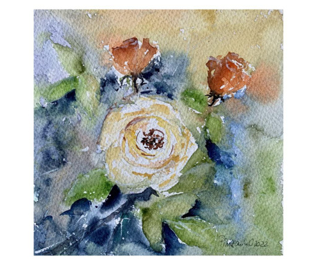 Pictura in acuarela Trandafiri – tablou pictat manual, dimensiune 20x20 cm