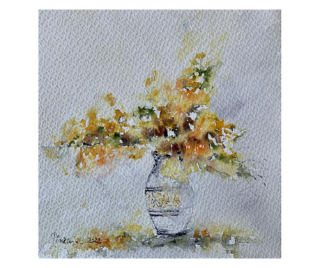 Pictura in acuarela Flori galbene – tablou pictat manual, dimensiune 20x20 cm
