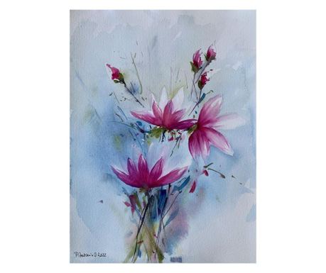 Pictura in acuarela Simply pink – tablou pictat manual, dimensiune 28x38 cm