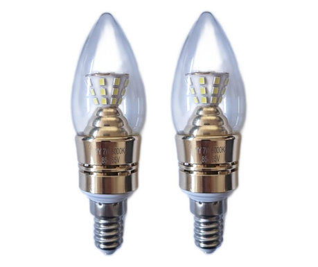 Set 2 x Becuri LED RFAN, E14, Lumina Rece, 6000K, 7W