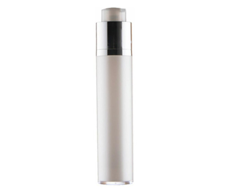 Flacon cosmetic Airless cu capac argintiu, alb perlat, acril, Createur, 50ml