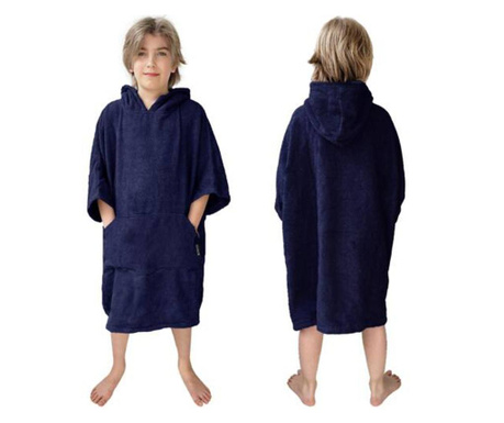 Детско пончо за баня Homelevel, 6-9 години, Синьо, Органичен памук, 54880.17.42