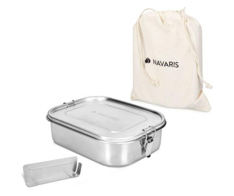 Кутия за обяд Navaris от неръждаема стомана, разделител и памучна торбичка, 1400 ml, 50788.01