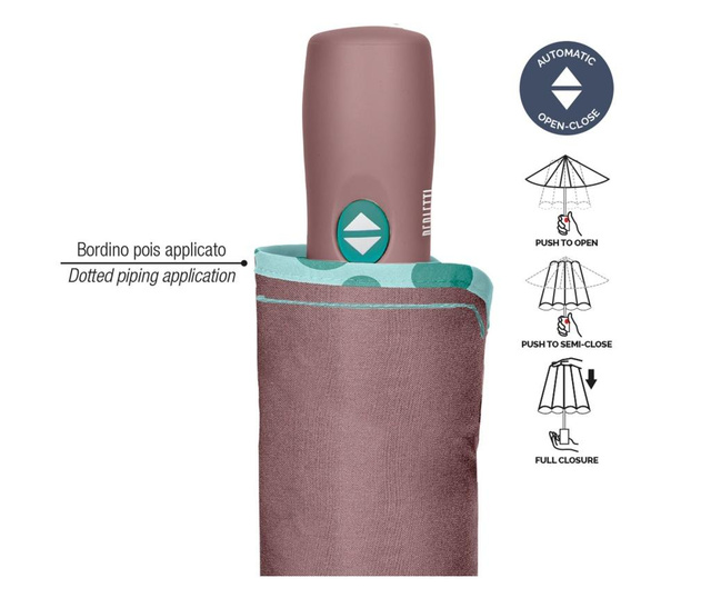Дамски автоматичен open-close чадър perletti technology 21715, Какао Perletti Technology Диаметър - 98 см, дължина на чадъра в с