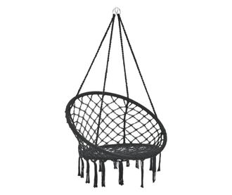 Függőszék tampico 150 kg-ig függőfotel rojtokkal 140 cm kültéri/beltéri pamut+acél fekete [casa.pro]