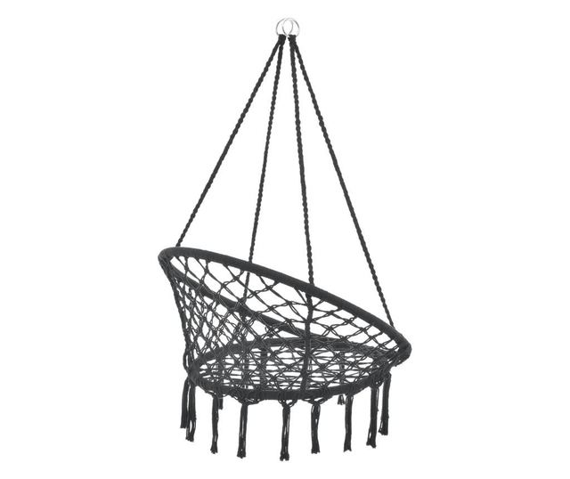 Függőszék tampico 150 kg-ig függőfotel rojtokkal 140 cm kültéri/beltéri pamut+acél fekete [casa.pro]