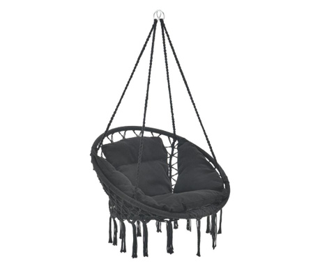 Függőszék ülőpárnával kailua 135 cm pamut/poliészter/acél 150 kg plafonra erősíthető fekete [casa.pro]