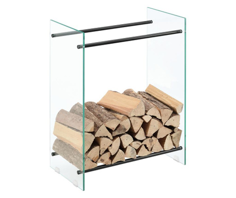 Tűzifa állvány 60 x 80 x 35 cm kandalló fa tároló tartó oldalfal biztonsági üveg tartórudak: szinterezett acél üveg: transzpare