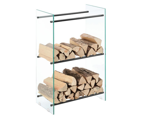 Tűzifa állvány 60 x 100 x 35 cm kandalló fa tároló tartó oldalfal biztonsági üveg tartórudak: szinterezett acél üveg: transzpar