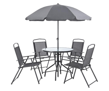 Kerti bútorszett milagro 1 x asztal 4 x összecsukhatók székek 1 x napernyő fekete/sötétszürke [en.casa]
