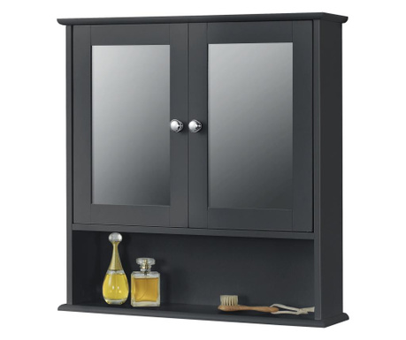 Fürdőszoba fali szekrény linz 58 x 56 x 13 cm 2 tükrös ajtóval és egy alsó polccal mdf sötétszürke [en.casa]