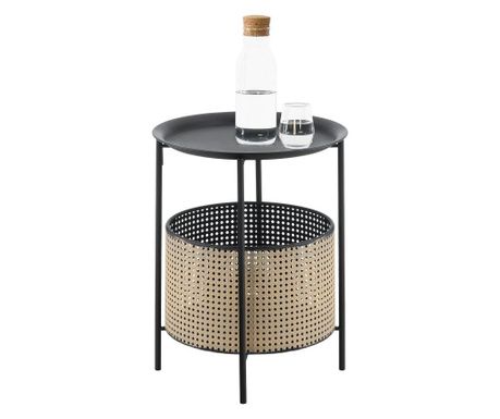 Dohányzóasztal beaumont kisasztal fém 50 x 40 cm kivehető fémkosárral fekete/homokszín [en.casa]