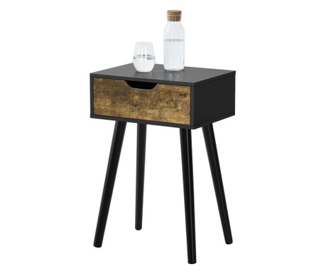 Fiókos kisasztal Östersund 60 x 40 x 29,5 cm éjjeliszekrény fiókkal tároló forgácslap asztallábak tömör fa pvc-bevonattal feket