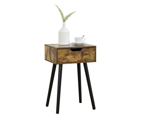 Fiókos kisasztal Östersund 60 x 40 x 29,5 cm éjjeliszekrény fiókkal tároló forgácslap asztallábak tömör fa pvc-bevonattal fa-ha