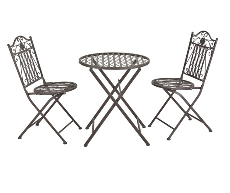 Bisztró szett biella erkélyre kerek kerti asztal ø60 x 71 cm 2 kerti székkel kertibútor fém sötétzöld, világosszürke patinával