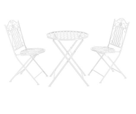 Bisztró szett biella erkélyre kerek kerti asztal ø60 x 71 cm 2 kerti székkel kertibútor fém fehér [en.casa]