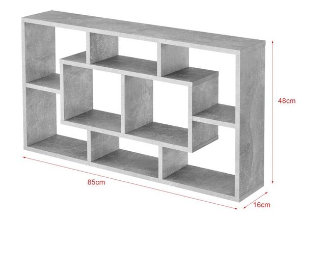 Falipolc saputit stílusos falipolc 8 tárolófelülettel 85 x 16 x 48 cm forgácslap max 9 kg-ig betonszürke [en.casa]