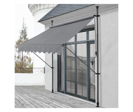 Teleszkópos napellenző feltekerhető napellenző terasz erkély árnyékoló acél/poliészter 250 x 120 x 200-300 cm, középszürke [pro