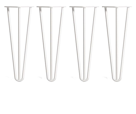 Set 4 x buc. picior masa metal, model hairpin, 3 brate, 45 h, alb