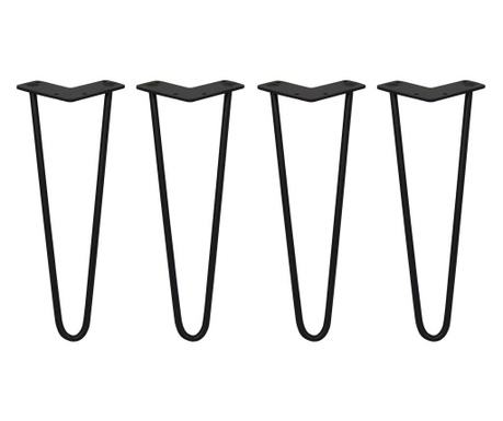 Set 4 x buc. picior masa metal, model hairpin, 2 brate, 35 h, negru