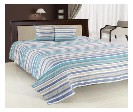 Set cuvertura pat, dubla, albastra, material