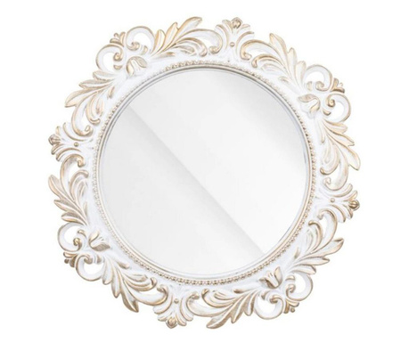 Oglinda decorativa, rotunda, vintage, model sculptat, alb/auriu, 47 cm