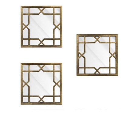 Set de 3 oglinzi decorative de perete. patrate, culoare bronz,25x25 cm