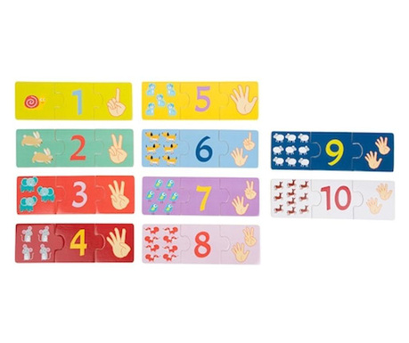 Joc puzzle "cifre si numere", small foot, lemn, multicolor, 30 piese,  20x15 cm