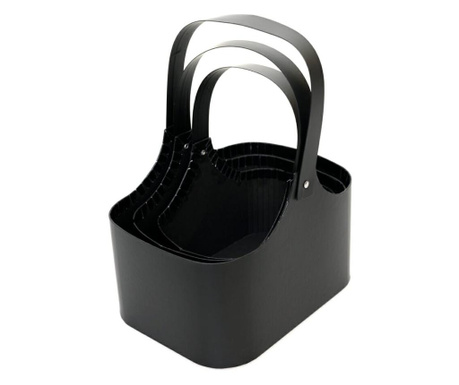 Set 3 cosulete rotunjite cu maner, Createur, negru, 19 x 14 cm