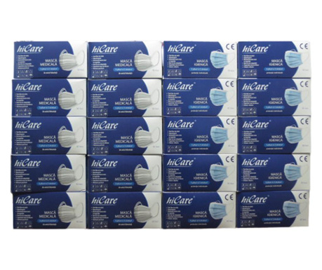 Set masti hicare, (500 masti medicale albastre bfe98% si 500 masti igienice bleu bfe95%), 3 straturi, 3 pliuri, 1000 bucati