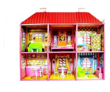 Jucarie casuta de papusi, pentru fetite, vila cu etaj si mobilier, LeanToys, 479