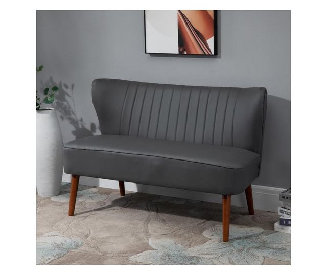 Homcom Canapea cu 2 locuri Cadru din Lemn si Tapiterie din Piele Sintetica pentru Casa Birou Living, Gri 108.5x61x79cm HOMCOM