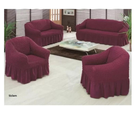 Еластични и крепови калъфи с волани, 3-местен диван, 2-членен + 2 фотьойла, siclam
