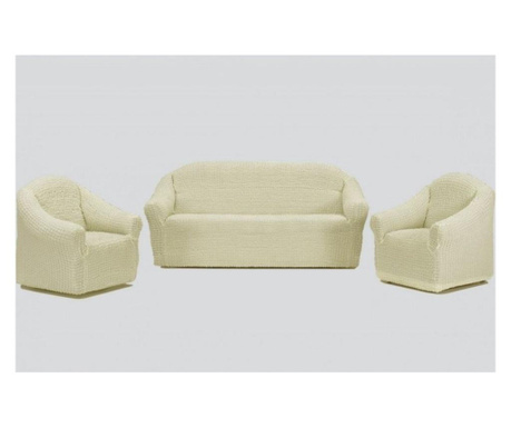 Еластични и креп калъфи без волани, 3-местен диван + 2 фотьойла, beige natur