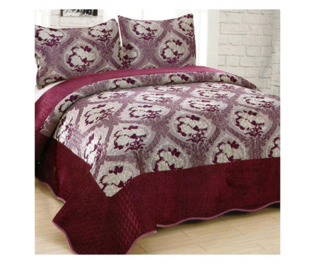 Кадифено покривало + 2 калъфки за възглавници, 2-местно легло, бордо