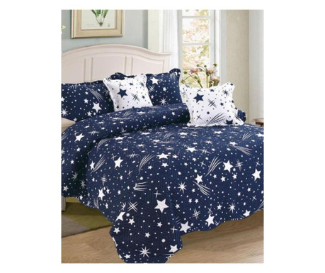 Комплект спално покривало и 4 калъфки за възглавници, фине, 5 броя, бели звезди, cvy-03